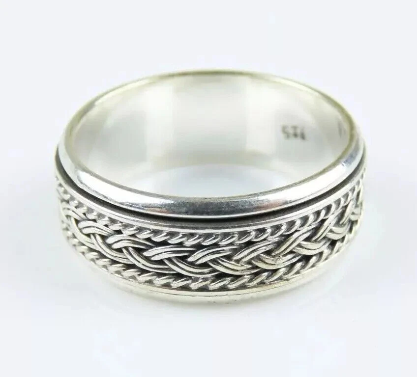 BRAIDED RINGS MEN'S SPINNING RING 925 STERLING SILVER MEDITATION BAND JEWELRY - Image 4 of 4