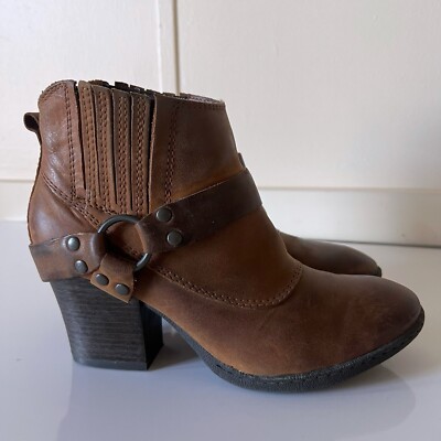 BOC Born Boots Brown Leather Motorcycle Chelsea Heeled Ankle - Main Image