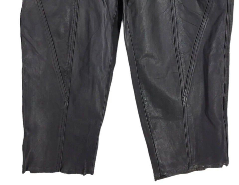 Vintage 80s Leather Pants High Waisted Black Pockets Tapered Size 10 READ barrel - Image 4 of 4