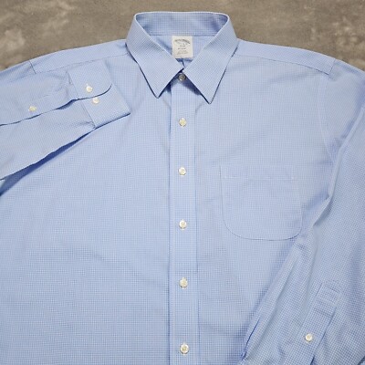 Brooks Brothers Regent Shirt Mens 16.5 Blue Pin Check Long Sleeve Button Up