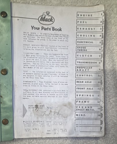 OEM 1966 - 1967 Mack Parts Book R615ST Model Truck Parts Book - Number 6583 - Foto 4 di 22