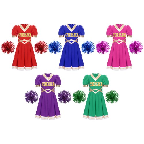 Kids Girls Cheerleading Dance Set V Neck Cheer Leader Outfit CHEER Printed - Picture 3 of 41