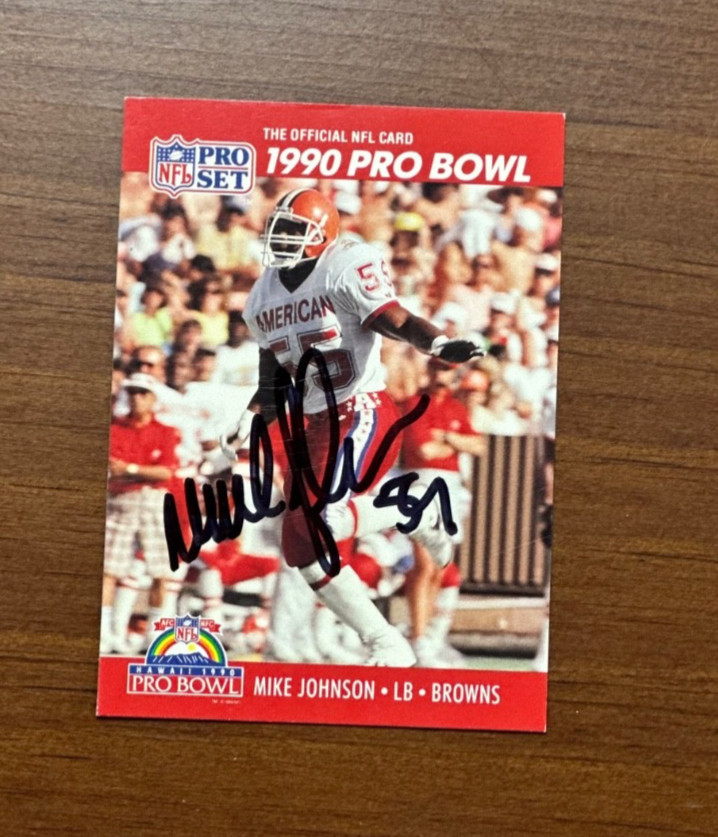 Mike Johnson Pro Bowl Browns Signed Football Card 1990 Pro Set Autograph