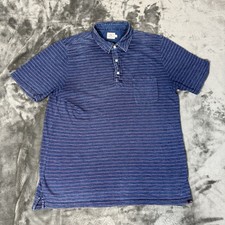 Faherty Polo Shirt Mens Large Blue Indigo Dyed Striped Pocket Casual Golf