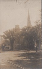 M.E. Church Trolley Tracks Westfield Mass 1907 RPPC Photo Postcard