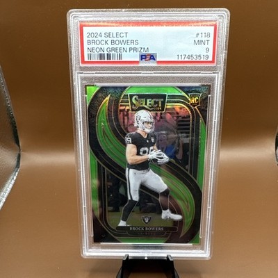 Panini 2024 Select Premier Brock Bowers Raiders #118 Neon Green Prizm /49 PSA 9