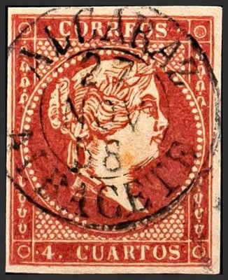 Castilla-La Mancha. Philately. Used 48. 1855. 4 Quarters Red. Cancellation Alca