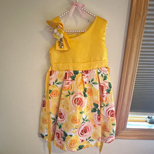 Girls Yellow Multicolor Floral A-Line Knee Length Sleeveless Dress Size 120 5Y