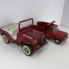 Vintage 1960s Tonka Red Life Guard Jeep 10" Tonka Red Dump Truck 9 Rusty