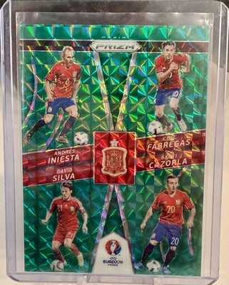 2016 Panini Prizm UEFA Euro Quad Spain Iniesta Fabregas Silva Cazorla Green #2/5