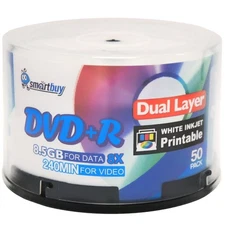 Smart Buy 50 Pack DVD+R DL 8.5gb 8X Printable White Inkjet Blank Media