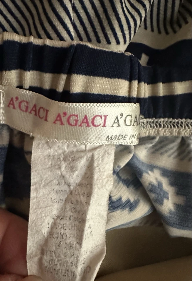 A’GACI Strapless Jumpsuit Size M Blue Ivory Tribal Print Wide Leg Boho Lounge - Image 4 of 4