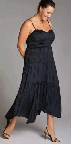 ANTHROPOLOGIE BLACK RUCHED SLIP DRESS SIZE 16W 