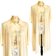 Vintage Katz Peignoir Robe Womens Beige Nylon Lace Lingerie Bed Coat Jacket