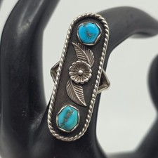 Navajo Native American Sterling Silver Turquoise Ring Size 6