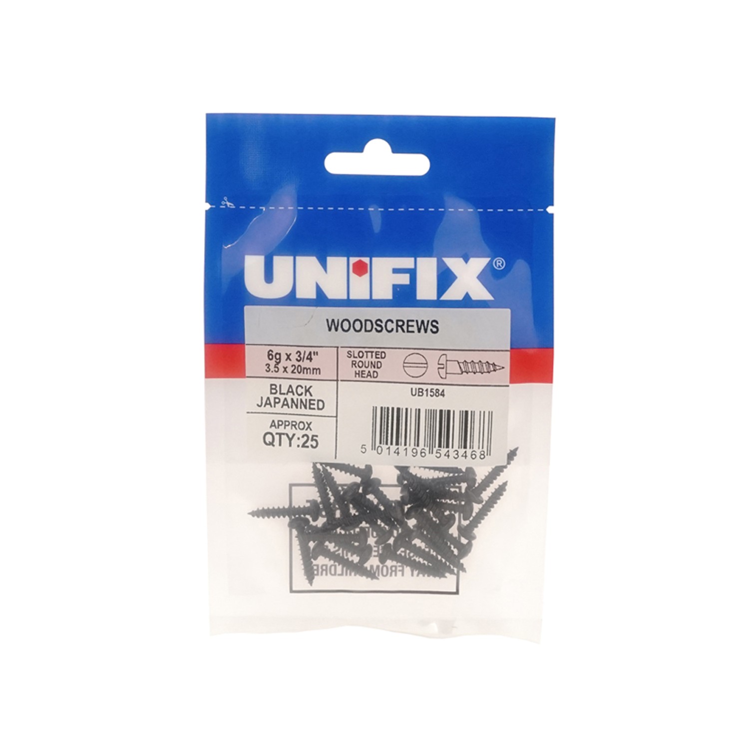 Unifix Woodscrews Slotted Round Head Black Japanned 8G 1.1/4"" - Box of 125