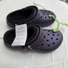 CROCS Girls Child Fur Lined Fantasy GLITTER clog Kids Size J 3 NWT