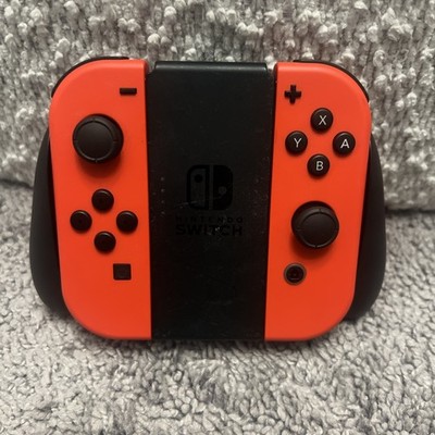 Nintendo Switch OEM Joy Con Pair Controller Neon Red w/ Grip - TESTED