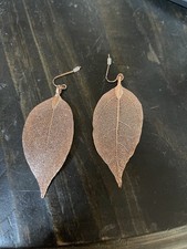 Rose Gold Tone Leaf Dangle Earrings Boho Chic