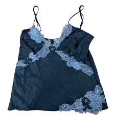 Top camicia Fleur du Mal nero seta pizzo perline taglia S lingerie lusso