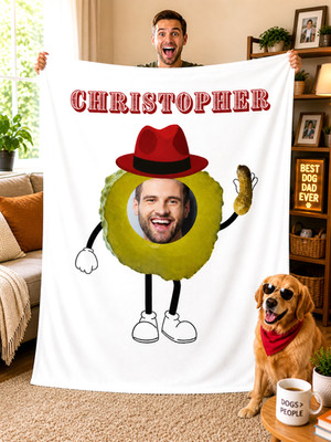 Personalized Custom Plush Blanket Face Photo & Name Pickles Throw Gift 3 Sizes
