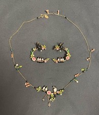 Kanzashi kimono bastone per capelli Les Néréides motivo rondine collana e orecchini set