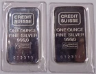 Lot of Two Consecutive Sealed Credit Suisse 1 troy oz .999 fine silver bars
