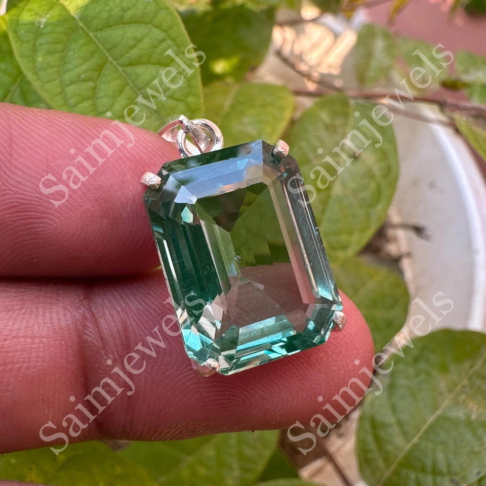 Certified 26 Ct Natural Green Sapphire Pendant 925 Sterling Silver Jewelry Gift - Image 4 of 4
