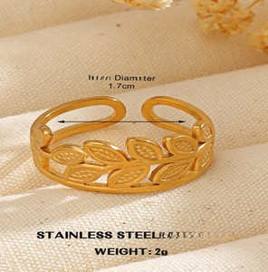 Authentic 18K Gold Plated Ginkgo Leaf Ring Open Adjustable Hip Hop Ring