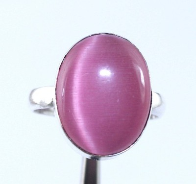 16.85 Ct Nat. Pinkes Katzenauge Oval Ring 925 Silber Verlobungsring AGI