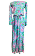 Lilly Pulitzer Odella Off The Shoulders Maxi Dress Size xxs Long Sleeve Tiered