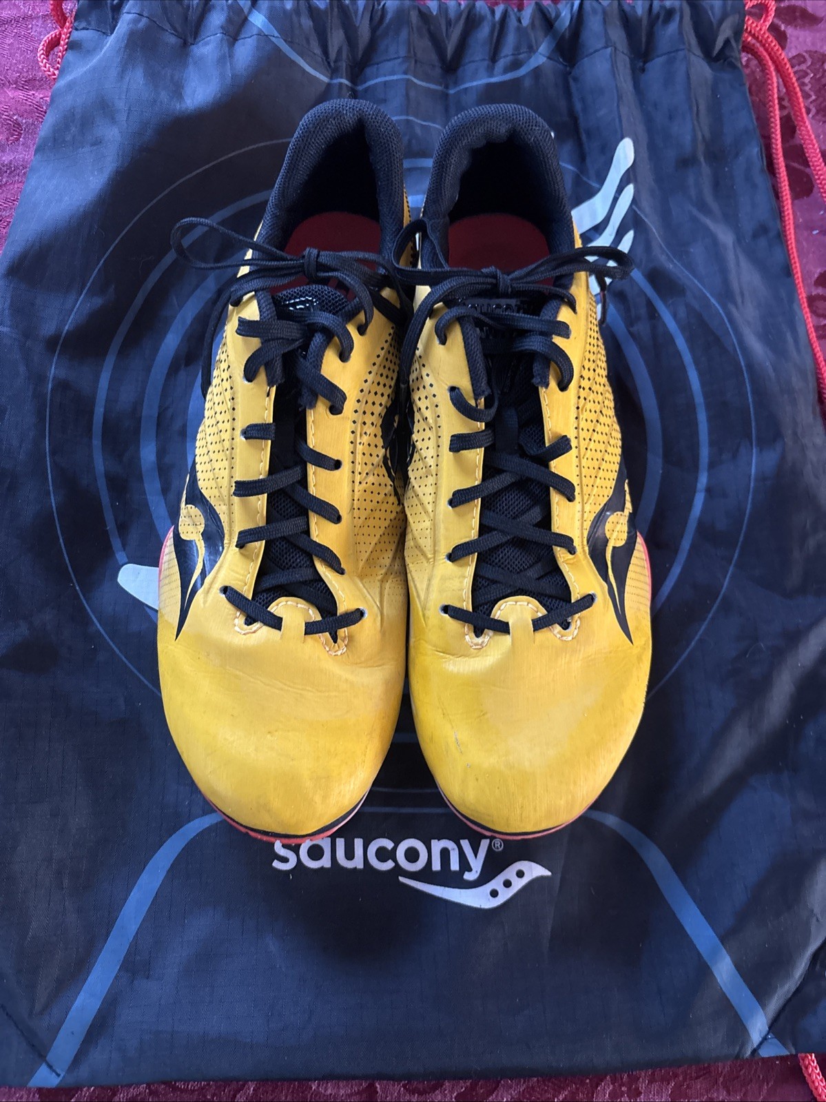 Saucony Spitfire Track & Field Shoes-Women’s 8.5 Gold/Black w/Bag, Spikes & Tool
