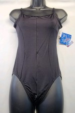 Motionwear Princess Center Seam Camisole Leotard Black Front/Back Scoop SZ XL-A