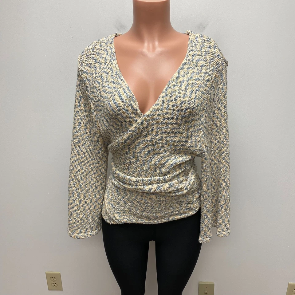 Soft Surroundings Beausoleil 多重粗针织长袖裹身领带毛衣 XL — 第 3/4 张图片