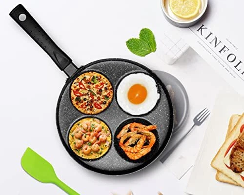 Mylifeunit Egg Frying Pan, 4-Cup Egg Pan Nonstick, Fried Egg Pan Skillet for Breakfast, Pancake, Hamburger, Sandwiches, Suitable for GAS Stove 