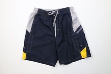 Vintage Speedo Mens Medium Spell Out Color Block Lined Shorts Swim Trunks Blue