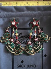 Lunch at the Ritz CHRISTMAS TREES & GARLAND Clip Earrings; RARE!!