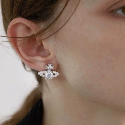 Classic Saturn rhinestone full diamond earrings with zircon silver pin