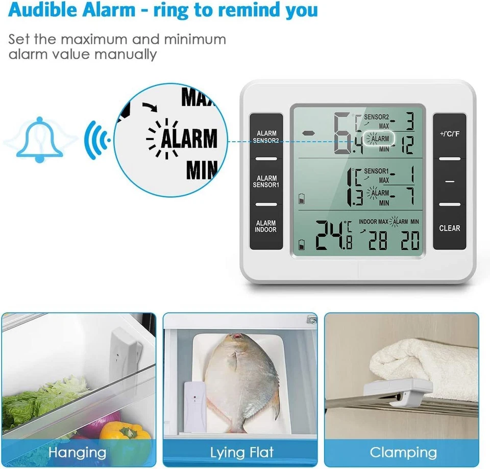 Funk Wetterstation Uhr Thermometer Hygrometer mit 2 Außensensor Digital Wecker - Bild 2 von 4