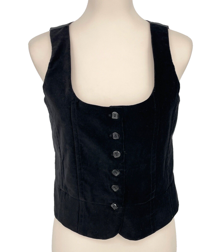 Monroe & Main Women's S Velvet vest Button Front Crop top black waistcoat square