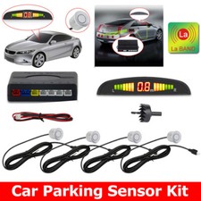 4x Silver Parking Sensors kits LED Display Audio Buzzer alarm For Car Parking