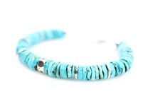 Men's Large Organic Disk Bead Bracelet, Kingman Arizona Disk Chip Turquoise Bead