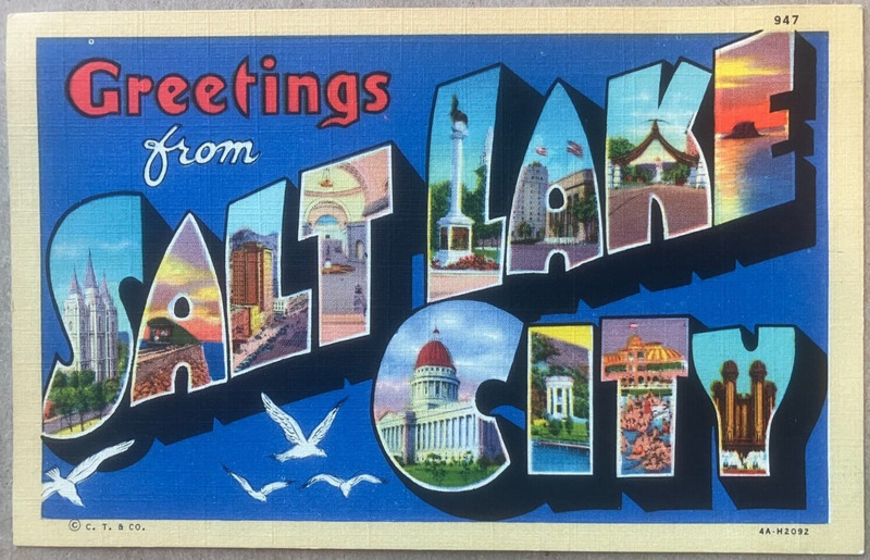Vintage postcard: Greetings from Salt Lake City, unposted, excellent condition