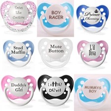PK OF 3 Slogan Pacifier Dummies  Various Designs - SELECT ANY 3 FOR £12