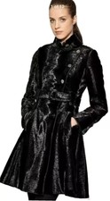 Karen Millen Pony Fur Coat Military Style Size 8uk New Rrp £450 Black Grey