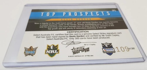 Kevin Gordon Titans 109/300 2011 NRL SELECT STRIKE Top Prospects Signature (#66) - Picture 19 of 24