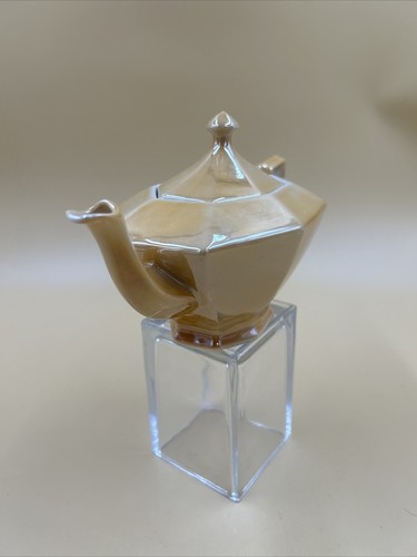 VICTORIA (CZECH), ART DECO, Rare Lusterware Teapot, Orange, EUC, 9.5” Tip-handle - Picture 4 of 9