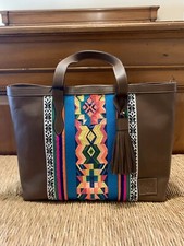 Mexican Fine Tote Handbag Brown Bohemian Embroidered Leather with Tassel