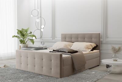 Boxspringbett Schlafzimmerbett MAURO 200x220cm Stoff Soro Creme inkl.Bettkasten