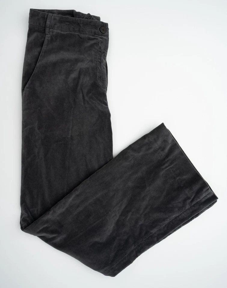 NUEVO CON ETIQUETAS BRUNELLO CUCINELLI Pantalones de Gamuza Acampanados de Algodón Gris Oscuro Sólido 8 (EU 44)